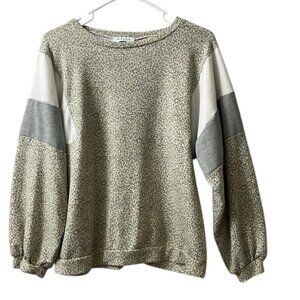 Gilli Green Leopard Print Oversized Pullover Sweatshirt Puff Sleeves